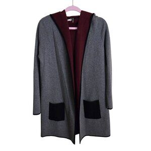OST Cotton Cashmere Blend Color Block Open Front Coatagan Pockets Hooded Size M